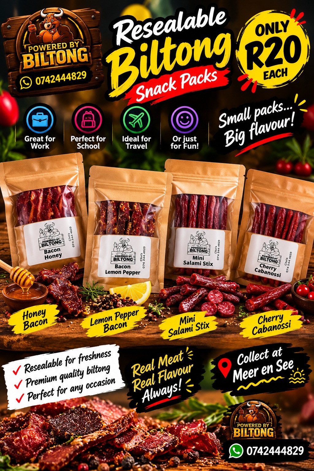 Resealable Biltong Snack Packs – R20 Each