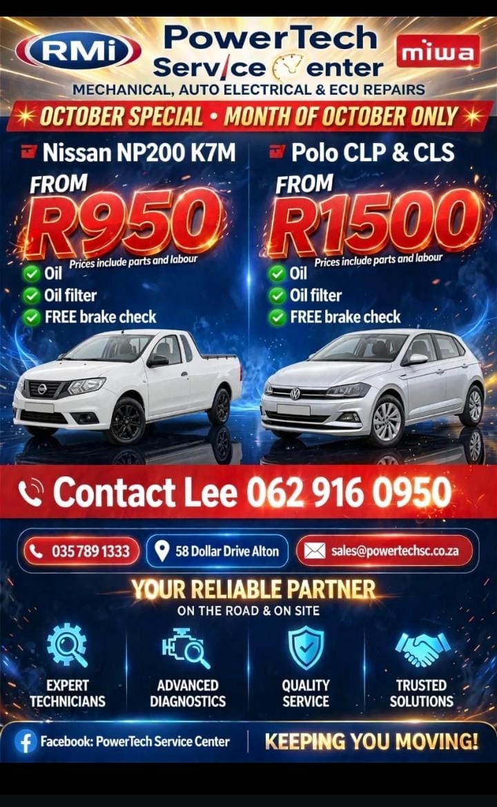 NP200 Service from R950 & Polo Service from R1,500